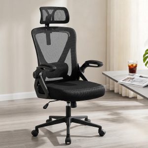 High-Back Mesh Ergonomic Office Chair With Lumbar Support, Adjustable Headrest, And Swivel Function