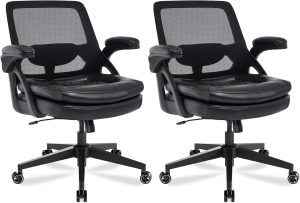 Large Mesh Ergonomic Office Chair With Flip-Up Armrests, Wide Seat, And Swivel Function