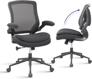 Mid-Back Mesh Ergonomic Office Chair With Flip-Up Armrests And Adjustable Recline