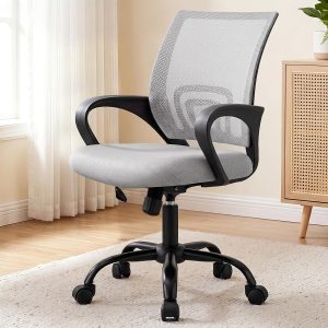 Mid-Back Mesh Ergonomic Office Chair With Lumbar Support And Fixed Armrests