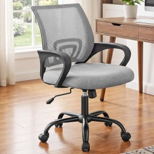 Mid-Back Ergonomic Office Chair With Lumbar Support, Fixed Armrests, And Swivel Function
